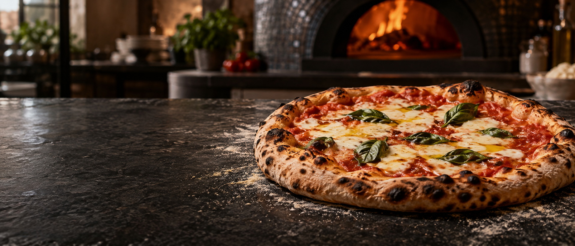 Pizza italiana appena sfornata con pomodoro, mozzarella e basilico